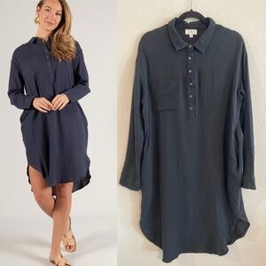P. Cill Women’s Tunic Midi Dress Medium Black Gauze Cotton Longline Contemporary